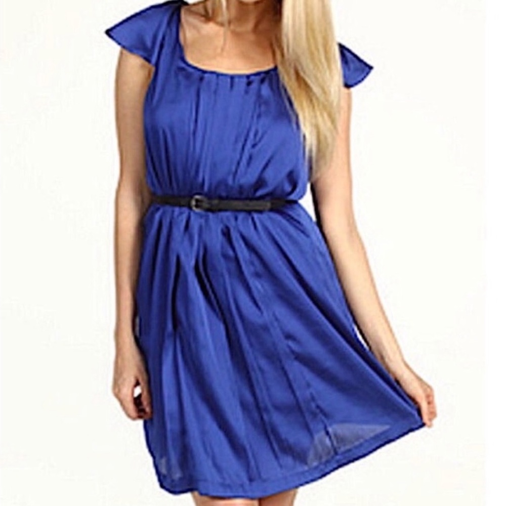 BCBGeneration pleated front Azure satin dress, holiday party dress